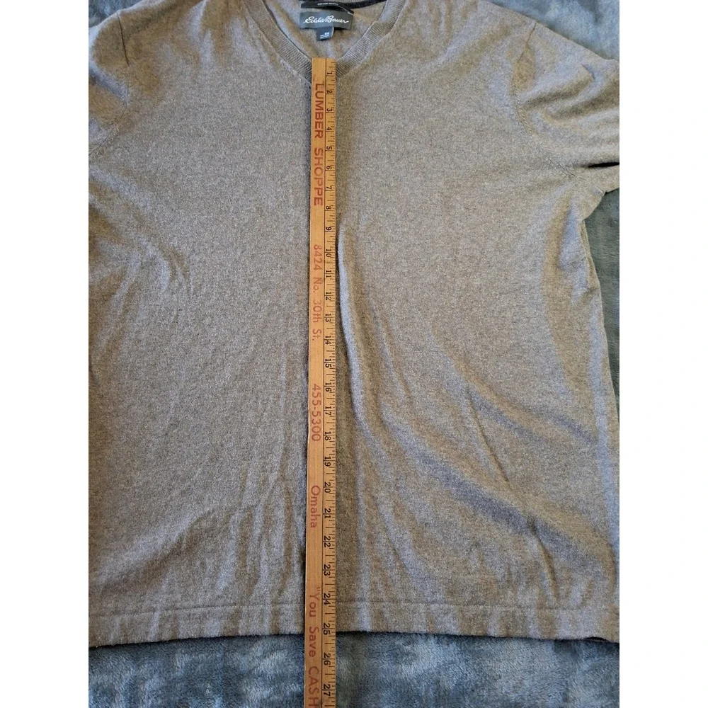 Eddie Bauer Mens TXL‎ V-Neck Sweater Cotton Merino Wool Blend Heather Tan Brown